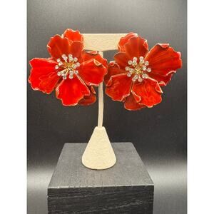 Piper K Handpainted Red Floral Satement Earrings